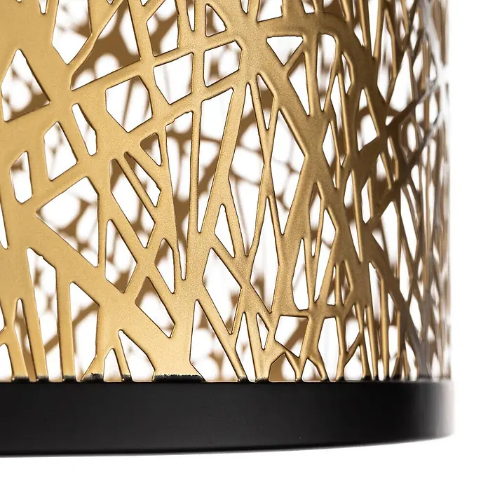 Lindby Deckenleuchte Yonah - L x B x H: 40 x 40 x 27 cm, messing / gold, E27 - Goldener Metallzylinder mit filigranen geometrischen Ausstanzungen und schwarzem Sockel.