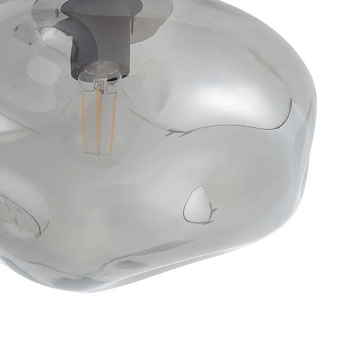 Lindby Deckenleuchte Lelia - alu / grau / zink, E27 - Rauchglas-Pendelleuchte in organischer Form mit sichtbarer LED-Glühbirne.