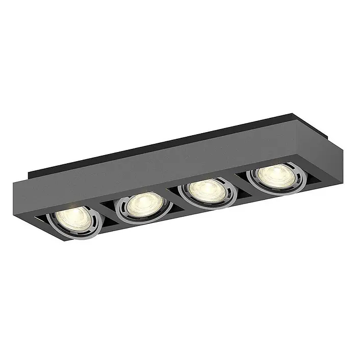 Arcchio Deckenleuchte Ronka - schwarz, schwarz, GU10 - Dunkelgraue, rechteckige Aufputzleuchte mit vier verstellbaren warmweißen LED-Spots.