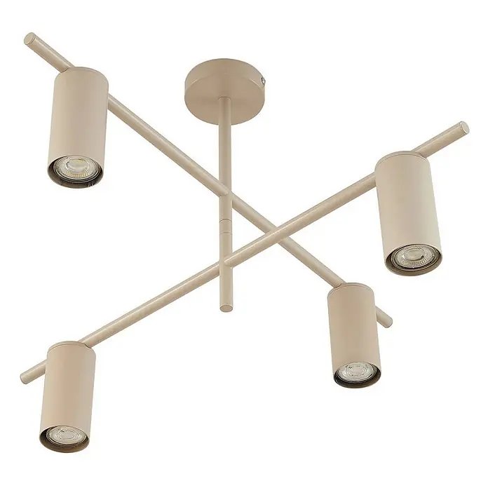 Lindby Deckenleuchte Marilou - creme / amber, creme / amber, GU10 - Beige matte Metalldeckenleuchte mit vier verstellbaren Strahlern auf sich kreuzenden Stäben.