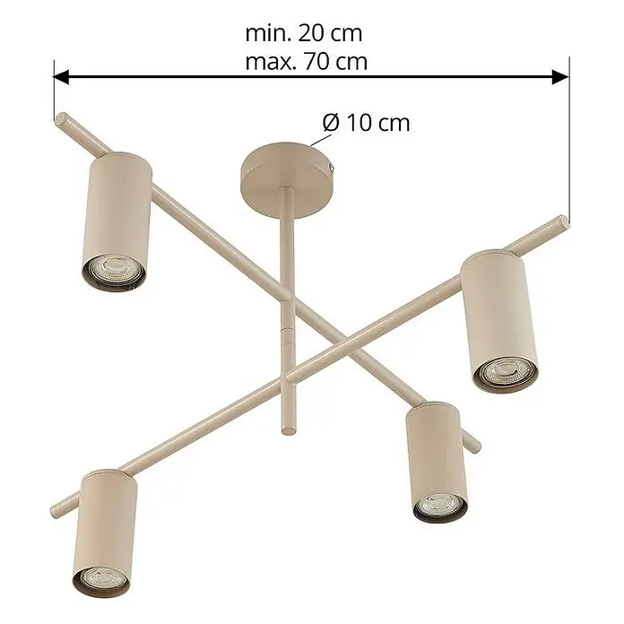 Lindby Deckenleuchte Marilou - creme / amber, creme / amber, GU10 - Verstellbare Vierfach-Deckenleuchte in beige/sandfarbenem Metall, Breite 20-70cm, Rosette Ø 10cm.