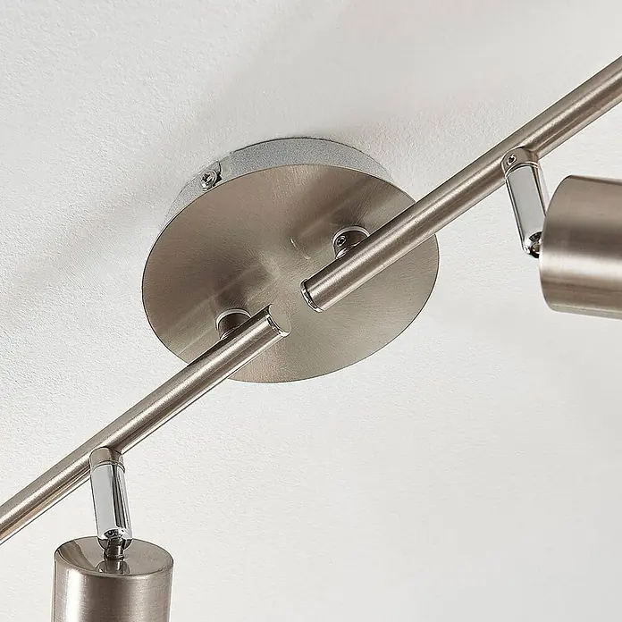 Lindby Deckenleuchte Elaina - alu / grau / zink, E14 - Deckenleuchte aus satiniertem Nickel mit zwei verstellbaren Strahlern.