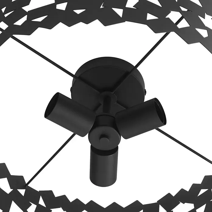 Lucande Deckenleuchte Aeloria - L x B x H: 50 x 50 x 21,6 cm, schwarz, E27 - Schwarzes Metall-Deckenleuchten-Interieur mit Mittelhalterung, drei Lampenfassungen und Stäben, die einen geometrischen Ring halten.