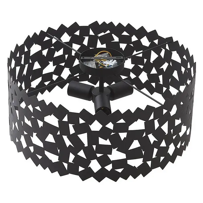 Lucande Deckenleuchte Aeloria - L x B x H: 50 x 50 x 21,6 cm, schwarz, E27 - Schwarze Deckenleuchte mit dekorativem, geometrisch ausgeschnittenem Metallschirm.