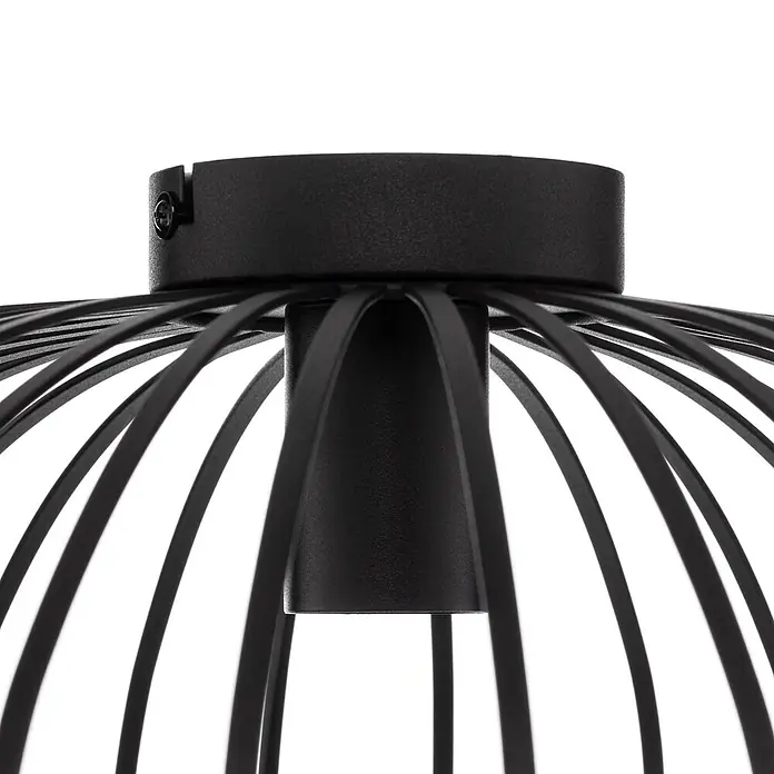Lindby Deckenleuchte Maivi - L x B x H: 50 x 50 x 28,5 cm, schwarz, E27 - Mattschwarze Metall-Deckenleuchtenbefestigung im Käfigstil mit sichtbarer Montageschraube.
