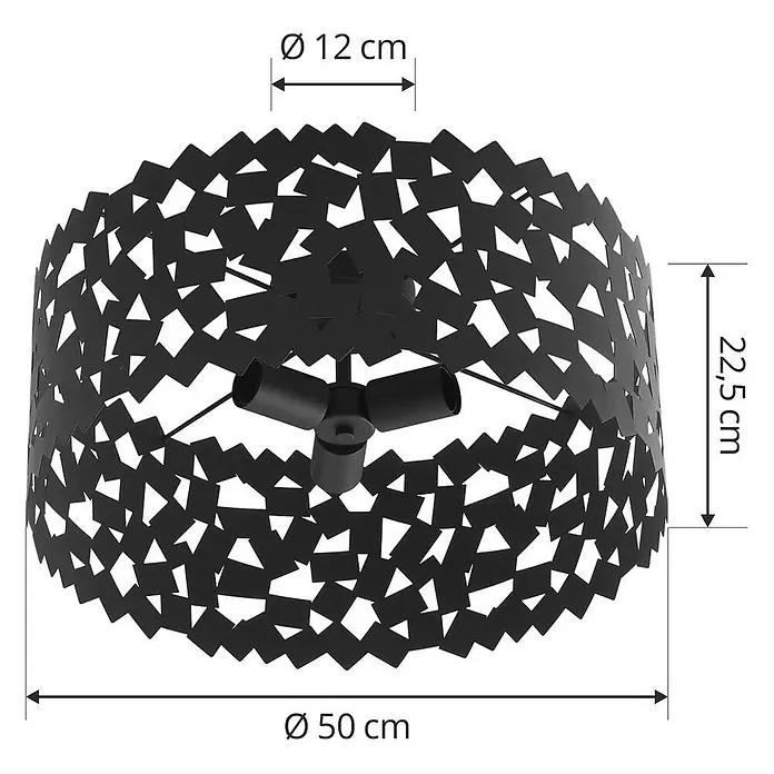 Lucande Deckenleuchte Aeloria - L x B x H: 50 x 50 x 21,6 cm, schwarz, E27 - Schwarze Deckenleuchte aus Metall mit Zierausschnitten, drei Fassungen. 50 cm Durchmesser, 22,5 cm Höhe.