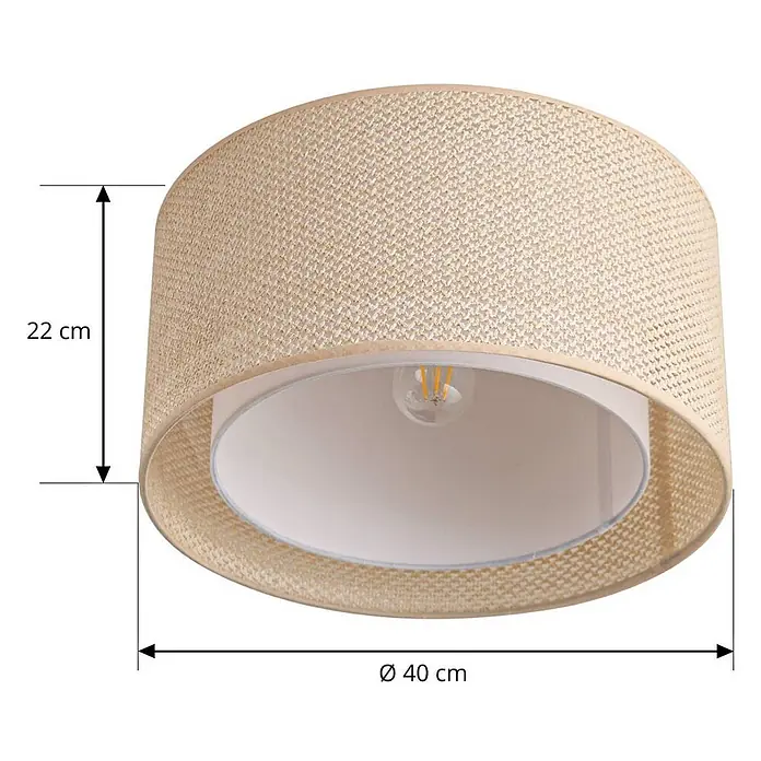 Lindby Deckenleuchte Soula - creme / amber, E27 - Runder Lampenschirm aus beigem Webstoff mit innerem Diffusor. Höhe 22 cm, Ø 40 cm.