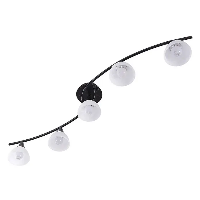 Lindby Deckenleuchte Della - L x B x H: 110 x 13 x 17 cm, schwarz, E14 - Schwarze gebogene Deckenleuchte mit fünf mattweißen Glasschirmen.
