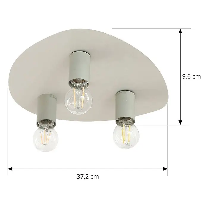 Lindby Deckenlampe in beige, hellgrün, Deckenleuchte -  - Hellegraue asymmetrische Deckenleuchte mit drei Glühfadenlampen, 37,2 cm breit, 9,6 cm hoch.