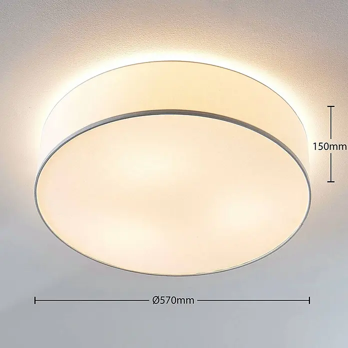 Lindby Deckenleuchte Gordana - L x B x H: 57 x 57 x 15 cm, weiß / opal, E27 - Runde Deckenleuchte mit weißem Stoffdiffusor, spendet warmes Licht nach oben und unten.