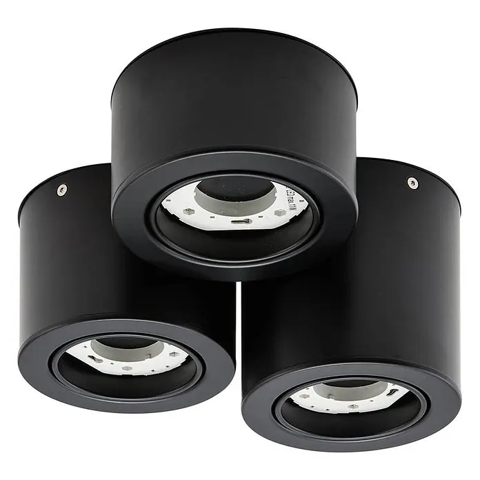 Lindby Deckenlampe in schwarz matt, Deckenleuchte -  - Drei schwarze, zylindrische Aufputz-Strahler mit sichtbaren Glühbirnenfassungen.