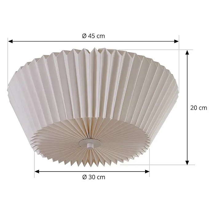 Lindby Deckenleuchte Magali - L x B x H: 45 x 45 x 22 cm, weiß / opal, E27 - Plissierter Deckenleuchtenschirm in Creme, Ø 45cm oben, Ø 30cm unten, 20cm hoch.