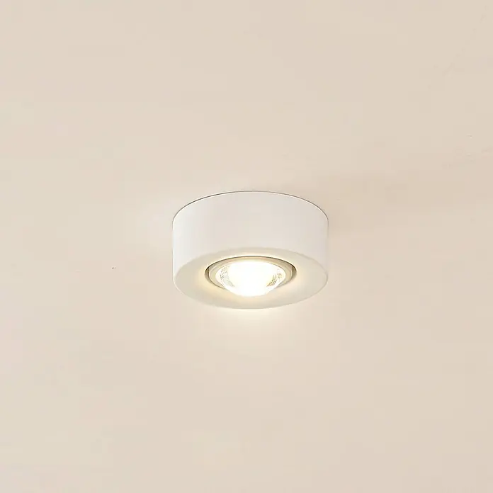 Lindby Deckenleuchte Levia - weiß / opal, weiß / opal, 2GX53 - Weißer zylindrischer Deckenstrahler mit leuchtender Glühbirne.
