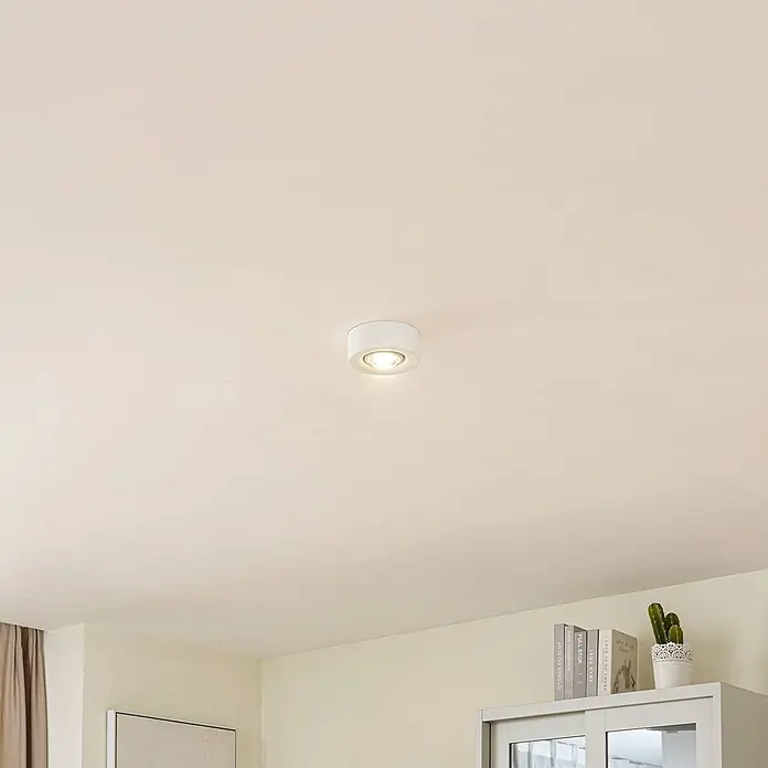 Lindby Deckenleuchte Levia - weiß / opal, weiß / opal, 2GX53 - Weißer zylindrischer LED-Deckenstrahler zur Oberflächenmontage, nach unten leuchtend.