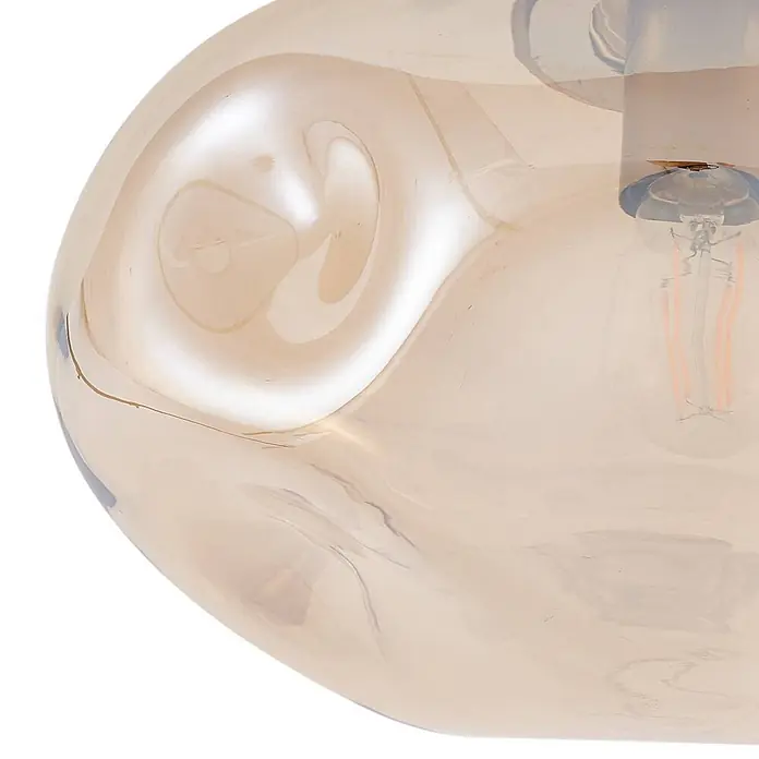 Lindby Deckenleuchte Lelia - L x B x H: 35 x 35 x 25 cm, creme / amber, E27 - Ein bernsteinfarbener, unregelmäßiger Glasschirm mit sichtbarer Glühbirne.