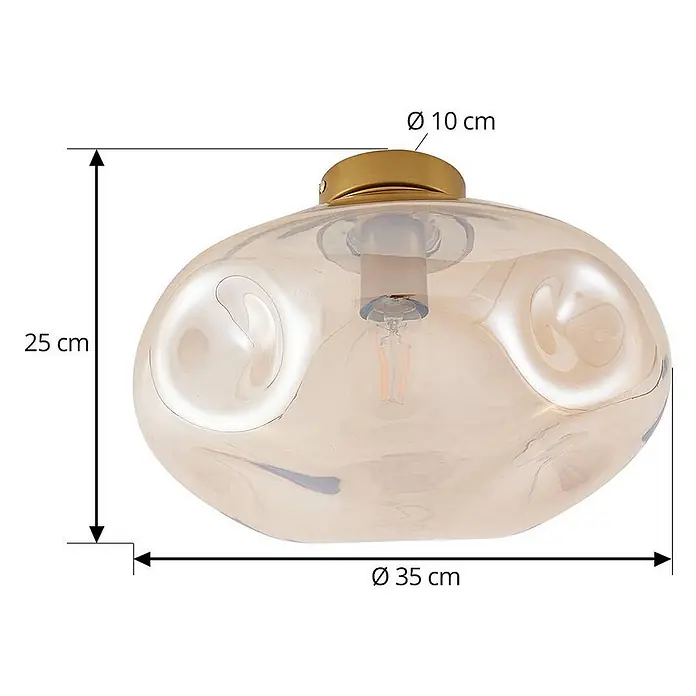 Lindby Deckenleuchte Lelia - L x B x H: 35 x 35 x 25 cm, creme / amber, E27 - Amberfarbene Deckenleuchte aus Wellenglas mit Messingfassung, 25 cm hoch, 35 cm Durchmesser.