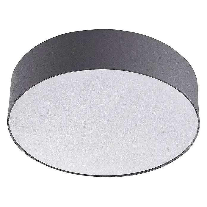 Lindby Deckenleuchte Sebatin - alu / grau / zink, alu / grau / zink, E27 - Runde, dunkelgraue Deckenleuchte mit weißem Diffusor.