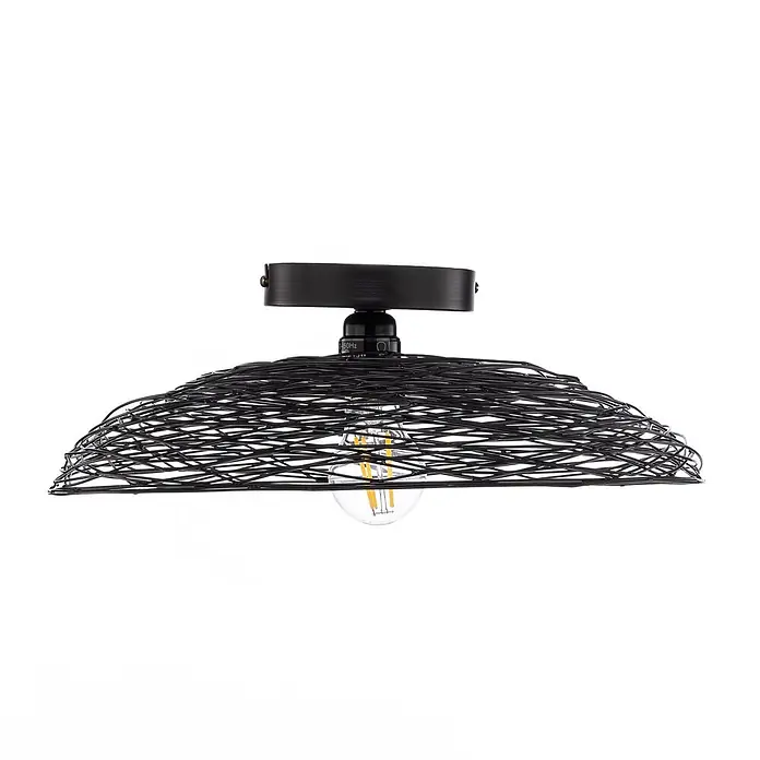 Lindby Deckenleuchte Thorian - schwarz, E27 - Schwarze Drahtgitter-Deckenleuchte mit sichtbarer LED-Glühbirne.