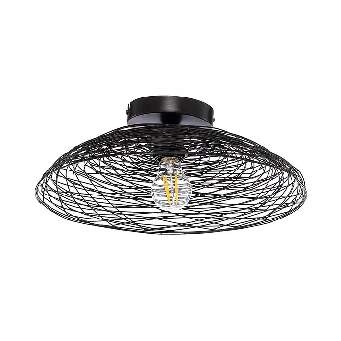 Lindby Deckenleuchte Thorian - schwarz, E27 - Schwarze Deckenleuchte aus Metallgeflecht mit sichtbarer LED-Filamentbirne.