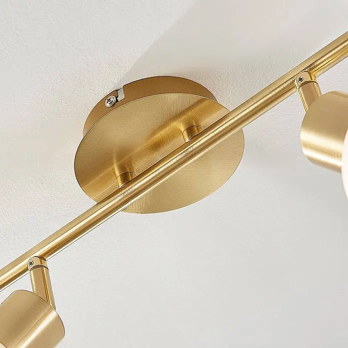 Lindby Deckenleuchte Elaina - messing / gold, E14 - Goldfarbene Deckenstrahlerleuchte aus Metall mit Schiene und zwei verstellbaren Köpfen.