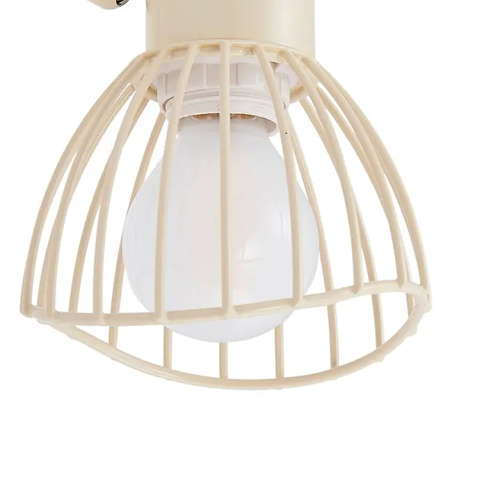 Lindby Deckenleuchte Piena - L x B x H: 150 x 9,3 x 22 cm, creme / amber, creme / amber, E14 - Creme-farbene Industrieleuchte mit Drahtkäfig und weißer Glühbirne.