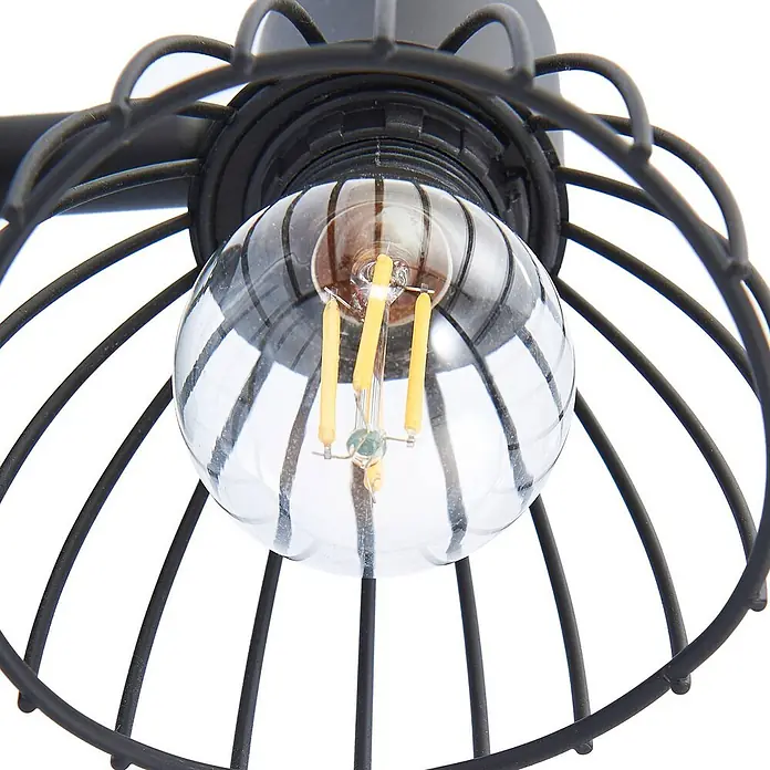 Lindby Deckenleuchte Piena - schwarz, schwarz, E14 - Schwarze Metallkäfig-Leuchte mit klarer LED-Glühbirne.