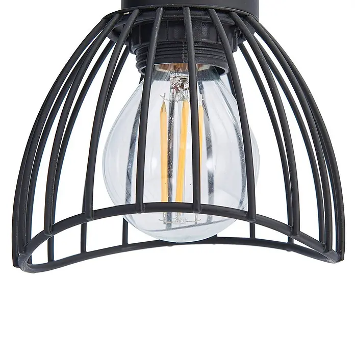 Lindby Deckenleuchte Piena - schwarz, schwarz, E14 - Schwarze Metall-Käfigleuchte mit freiliegender LED-Glühbirne.