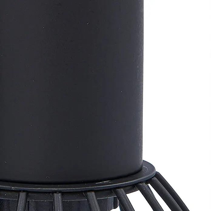 Lindby Deckenleuchte Piena - schwarz, schwarz, E14 - Mattschwarzes zylindrisches Objekt auf einem schwarzen Speichenfuß.