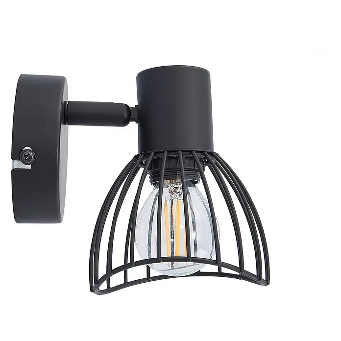 Lindby Deckenleuchte Piena - schwarz, schwarz, E14 - Schwarze Wandleuchte aus Metall mit Käfigschirm und freiliegender LED-Glühbirne.