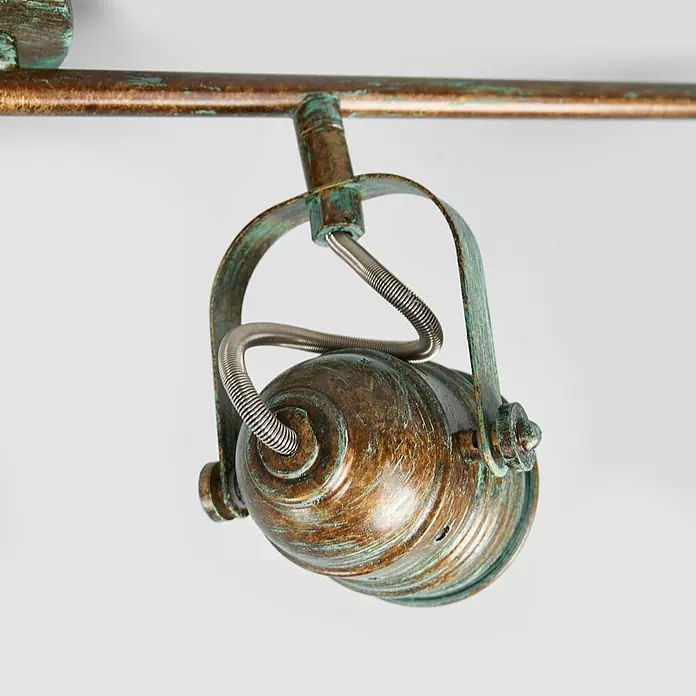 Lindby Deckenleuchte Leonor - bronze / altmessing, bronze / altmessing, GU10 - Gealterter Messing-Schienenstrahler mit grüner Patina und flexiblem Metallschlauch.