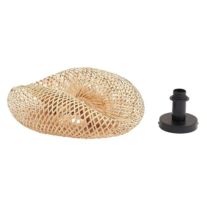 Lindby Deckenleuchte Eleane - Holz hell, E27 - Geflochtener Lampenschirm aus natürlichem Bambus und schwarze Lampenfassung.
