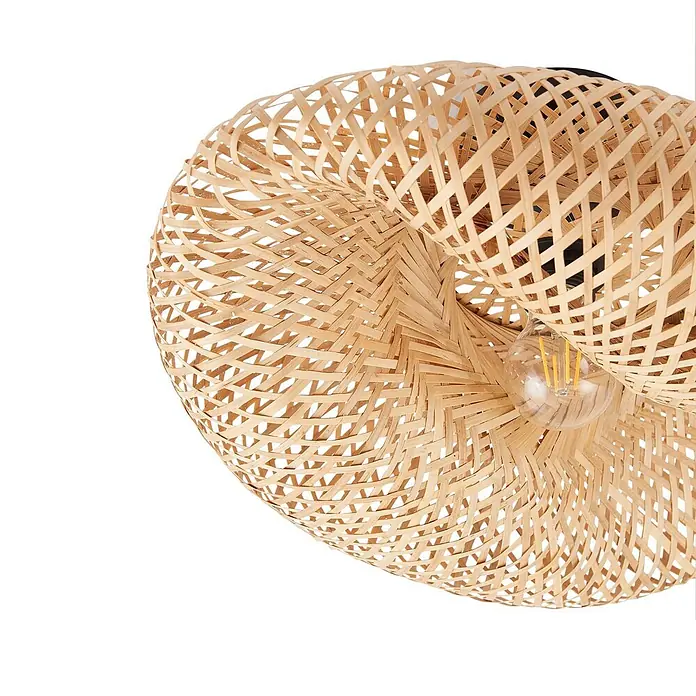 Lindby Deckenleuchte Eleane - Holz hell, E27 - Natürliche Deckenlampe aus geflochtenem Bambus mit organischem, spiralförmigem Design und sichtbarer Glühbirne.