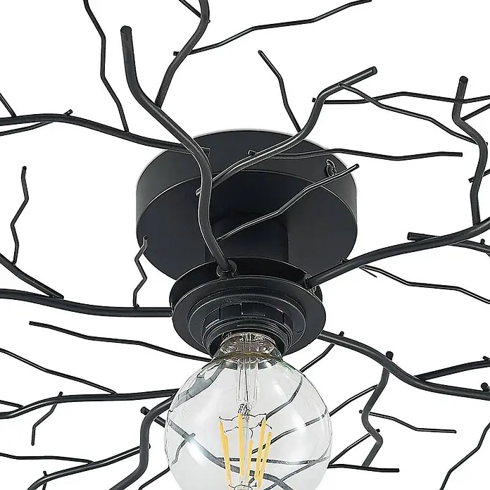 Lindby Deckenleuchte Vetki - L x B x H: 60 x 60 x 9 cm, schwarz, E27 - Schwarze Deckenleuchte aus Metall in Astform mit klarer LED-Birne.