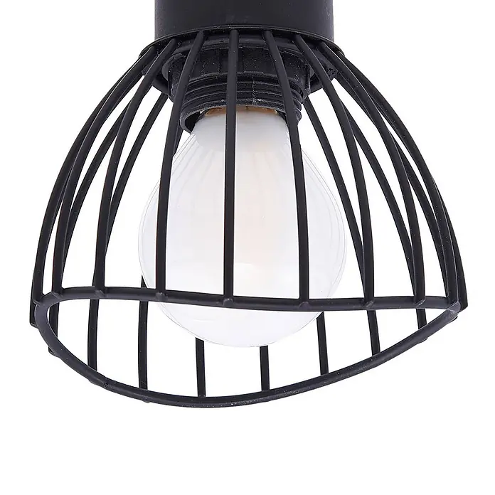 Lindby Deckenleuchte Piena - L x B x H: 150 x 9,3 x 22 cm, schwarz, schwarz, E14 - Schwarze Deckenleuchte mit Metallkäfig und weißer Kugelbirne.