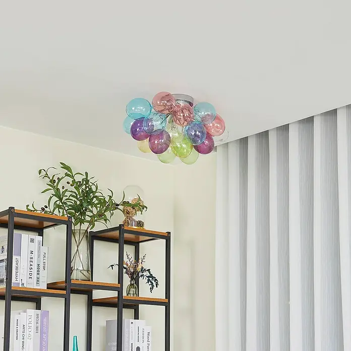 Lucande Deckenleuchte Diborah - L x B x H: 50 x 50 x 32 cm, Multicolour, G9 - Bunte Deckenleuchte aus Glas in Ballonform, die einen Raum beleuchtet.