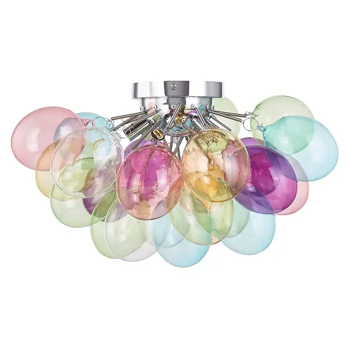 Lucande Deckenleuchte Diborah - L x B x H: 50 x 50 x 32 cm, Multicolour, G9 - Bunte Deckenleuchte mit durchscheinenden, ballonförmigen Glasschirmen und Chrombasis.