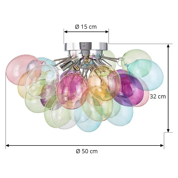 Lucande Deckenleuchte Diborah - L x B x H: 50 x 50 x 32 cm, Multicolour, G9 - Bunte Deckenleuchte mit ballonförmigen Glasschirmen und Chromsockel, 50 cm Durchmesser.