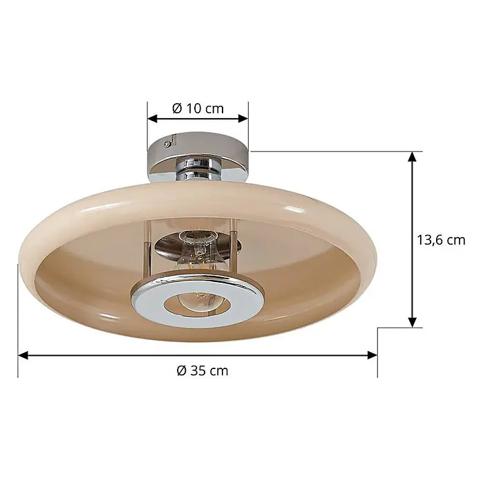 Lindby Deckenleuchte Branford - L x B x H: 35 x 35 x 16 cm, creme / amber, E27 - Cremefarbene Deckenleuchte mit Chrom-Details, 35 cm Durchmesser und 13,6 cm Höhe.