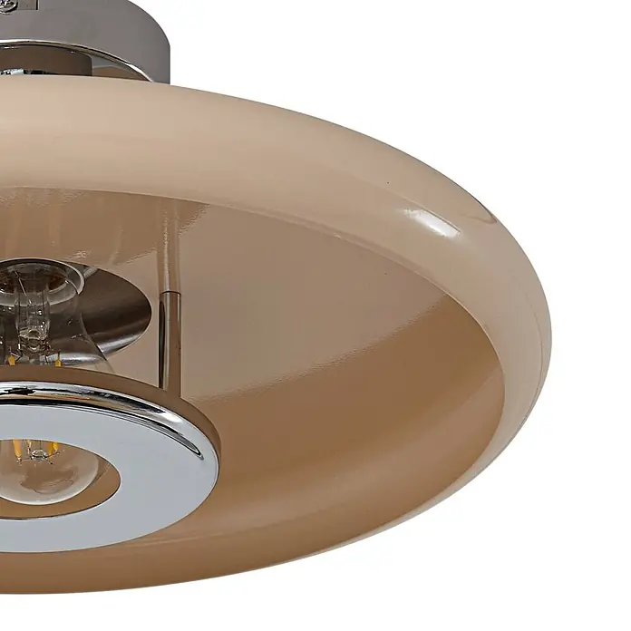 Lindby Deckenleuchte Branford - L x B x H: 35 x 35 x 16 cm, creme / amber, E27 - Runde beige Deckenleuchte mit Chromakzenten und klarer Glasbirne.