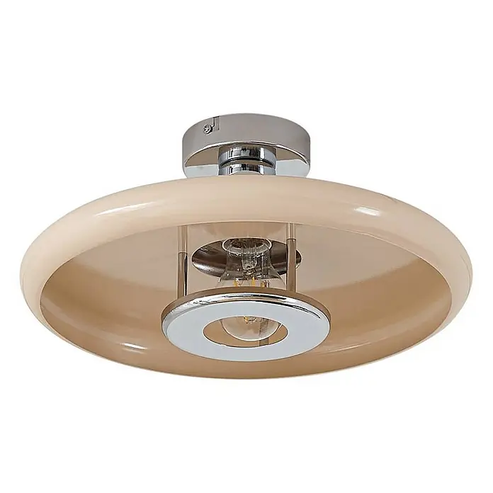 Lindby Deckenleuchte Branford - L x B x H: 35 x 35 x 16 cm, creme / amber, E27 - Beige Deckenleuchte mit Chromdetails und sichtbarer Glühbirne.
