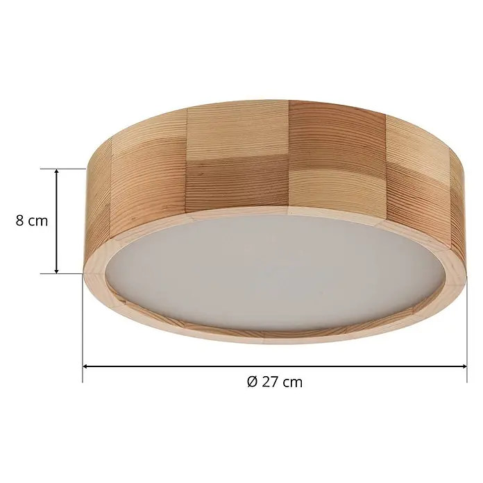 Envostar Deckenleuchte Kerio - L x B x H: 27 x 27 x 8 cm, Holz hell, E27 - Rundholz-Deckenleuchte mit abwechselnd hellen und dunklen Holzplatten und weißem Diffusor. Durchmesser 27 cm, Höhe 8 cm.