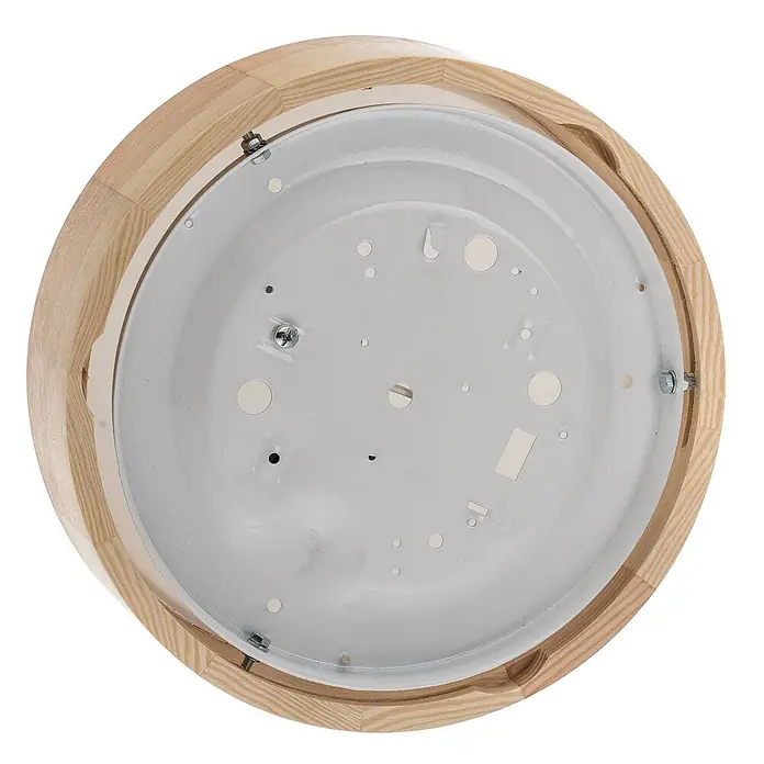 Envostar Deckenleuchte Kerio - L x B x H: 27 x 27 x 8 cm, Holz hell, E27 - Runde Leuchtenbasis mit Holzrand und hellgrauer Metall-Montageplatte.