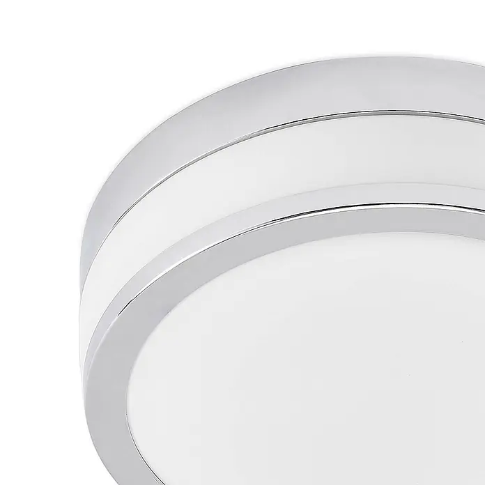 Lindby Deckenleuchte Flavi - L x B x H: 28 x 28 x 9 cm, chrom / silber, E27 - Runde Deckenleuchte mit Chromrand und weißem Diffusor.