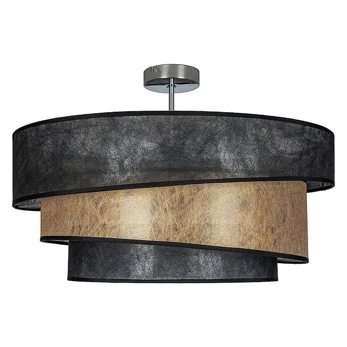 Lindby Deckenleuchte Ayvira - L x B x H: 56 x 56 x 24 cm, schwarz, E27 - Gestufte Deckenleuchte mit strukturierten schwarzen und goldenen Stoffschirmen und Metallsockel.