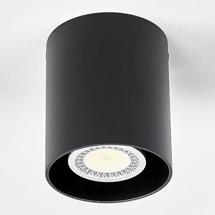 Arcchio Deckenleuchte Carson - schwarz, schwarz, GU10 - Schwarzer zylindrischer LED-Aufbaustrahler für die Decke.