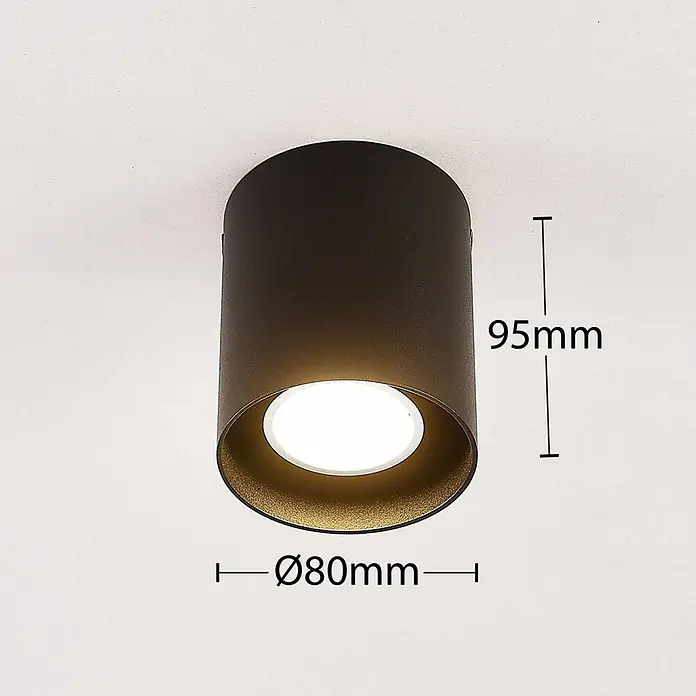 Arcchio Deckenleuchte Carson - schwarz, schwarz, GU10 - Schwarzer zylindrischer Deckenstrahler mit goldener Innenseite und hellem LED-Licht, Ø80mm, 95mm Höhe.