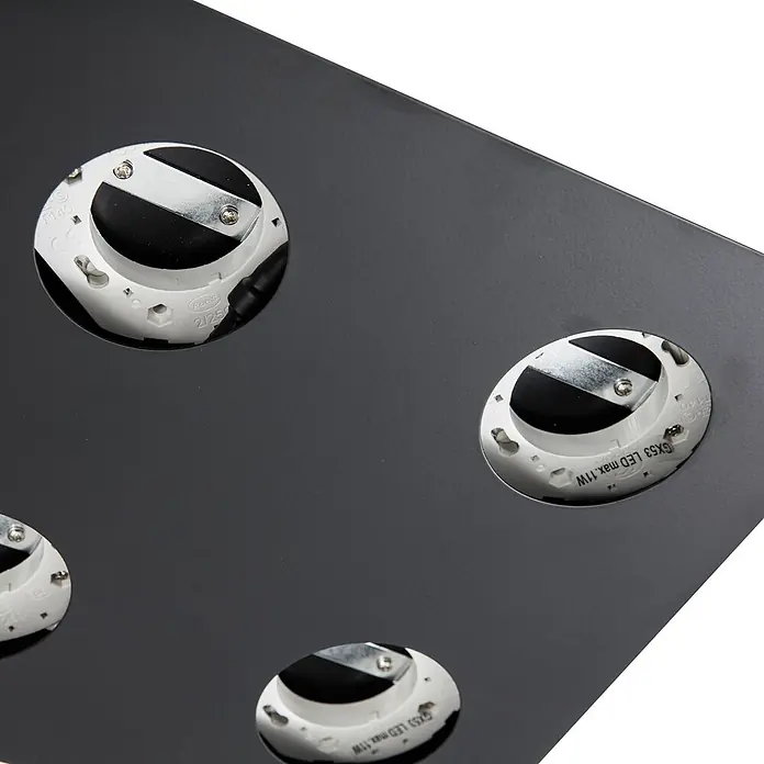 Lindby Deckenleuchte Jyla - L x B x H: 25 x 25 x 4,2 cm, schwarz, 2GX53 - Dunkelgraue Platte mit mehreren weißen GX53 LED max. 11W Leuchtmittelfassungen.
