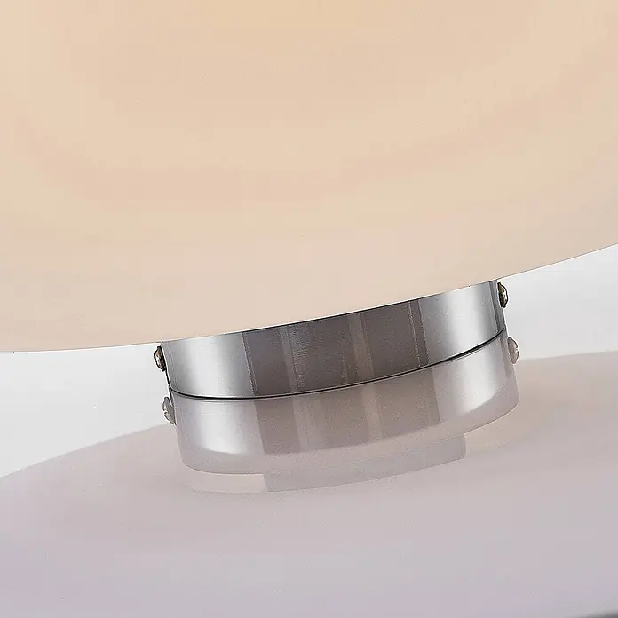 Lindby Deckenleuchte Bibiane - weiß / opal, E27 - Moderne Leuchte mit beigem Diffusor, gebürstetem Silbermetallband und transparenter Basis.