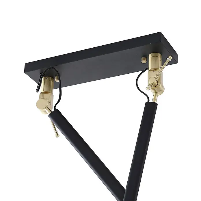 Lucande Deckenleuchte Marvaine - L x B x H: 64 x 26 x 140 cm, schwarz, schwarz, E27 - Schwarze rechteckige Deckenplatte mit zwei verstellbaren Messinggelenken und schwarzen Armen.