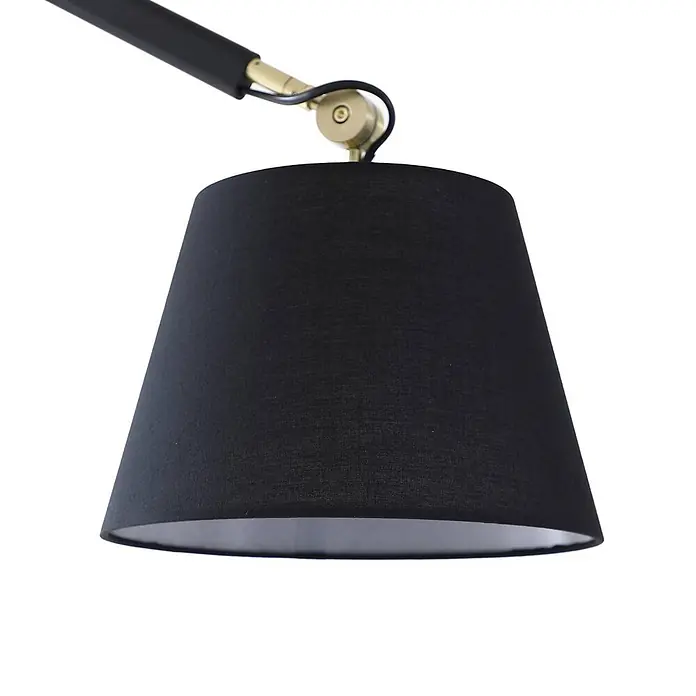 Lucande Deckenleuchte Marvaine - L x B x H: 64 x 26 x 140 cm, schwarz, schwarz, E27 - Schwarzer konischer Lampenschirm aus Stoff mit verstellbarem Messinggelenk und schwarzem Arm.